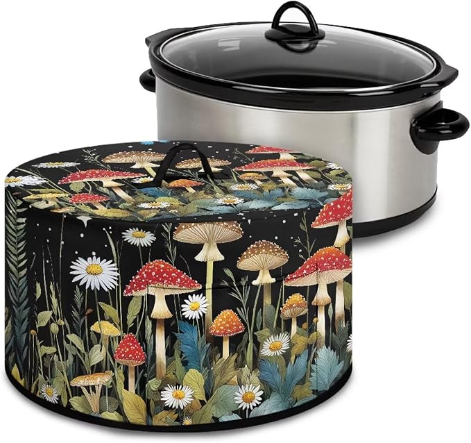 Mushrooms Daisies Slow Cooker Dust Cover 6-8 qt Crock for Pot Keep Small Kitchen Appliance Clean Kitchen Home Accessories Decor Cover with Top Handle
