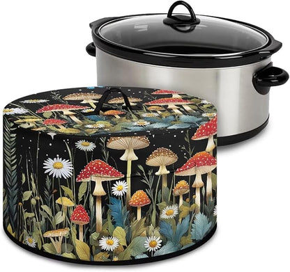 Mushrooms Daisies Slow Cooker Dust Cover 6-8 qt Crock for Pot Keep Small Kitchen Appliance Clean Kitchen Home Accessories Decor Cover with Top Handle