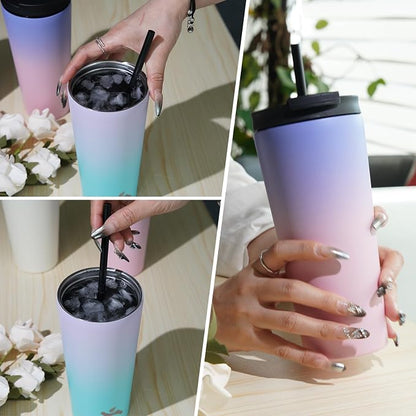 Konokyo 22 OZ Insulated Tumbler with Lid and 2 Straws Stainless Steel Water Bottle Vacuum Travel Mug Coffee Cup,Taro