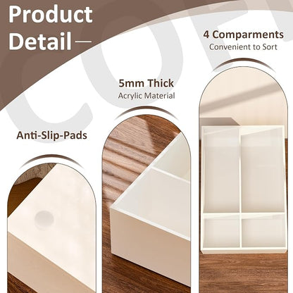 White Coffee Station Accessories Organizer, Countertop Acrylic Coffee Bar Tray for Tea Bags, Condiments, Cups, Jars