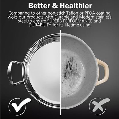 6-Piece Stainless Steel Cookware Set with Glass Lids, Induction Pots and Pans Set, Non-Toxic Kitchen Set for Gas/Electric/Induction, Oven & Dishwasher Safe, Silver