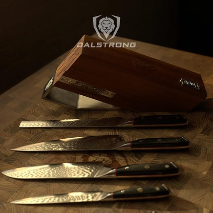 Dalstrong 5-Piece Japanese Knife Block Set — 66-Layer Damascus AUS-10V Steel (8–12° Edge), Chef + Santoku + Utility + Bread + Paring — Shogun ELITE For Serious Home Cooks & Culinary Gifts
