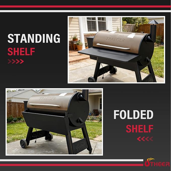 Utheer Folding Front Shelf for Traeger Pro 34, Century 885, Texas Elite 34 Pellet Grills, BAC363 Grill Accessory 37" x 12", Heavy-Duty Steel Table Supports 60 LBS, Foldable Prep & Storage Station