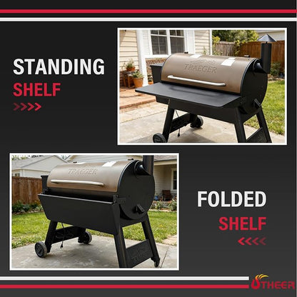 Utheer Folding Front Shelf for Traeger Pro 34, Century 885, Texas Elite 34 Pellet Grills, BAC363 Grill Accessory 37" x 12", Heavy-Duty Steel Table Supports 60 LBS, Foldable Prep & Storage Station