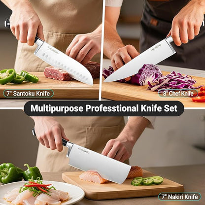 4 Pieces Knife Block Set With Magnetic Knife Block Holder, Ultra-Sharp Japanese Kitchen Knife Set, High-carbon Steel Chef Knife Sets With Full Tang Handle Design