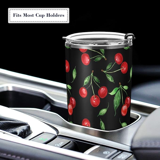 Tumbler Summer Vivid Cherry Leaf Insulated Office Coffee Cup Back to School Beverage Container Travel Mug with Straw and Lid Double Wall Stainless Steel 20oz