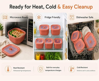 3 Pack Food Storage Containers with Easy-Open Vent Lids, Leak Resistant BPA-Free Meal Prep Containers, Microwave Freezer Dishwasher Safe, Stackable Food Containers,Brick Red，17oz 34oz 51oz