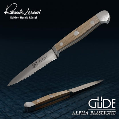 Güde Alpha Barrel Oak Series - 5" Tomato Knife - Made in Solingen, Germany Since 1910 - Rare Oak Wood, Over 80 Years Old.