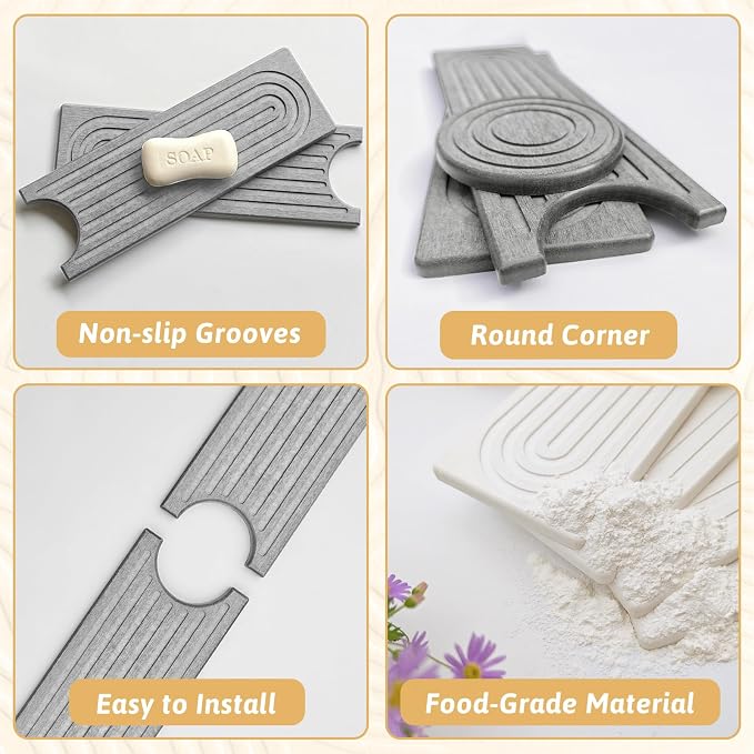 Diatomite Kitchen Sink Water Splash Guard, 20'' Drying Neat Stone Sink Tray, Modern Stylish Faucet Handle Drip Catcher Stone, Absorbent Mat for Kitchen Counter, Gift for Valentine's Day, Light Gray