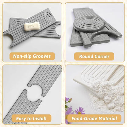 Diatomite Sink Protector for Kitchen, 23.6" Durable Faucet Mat Splash Guard, Super Absorbent Soap Drying Ttray Sponge Holder for Kitchen Bathroom Sink Accessories Gadgets, Gift for Sister, Light Gray