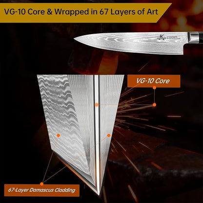 8 Inch Chef Knife VG10 Damascus - Ultra Sharp G10 Handle | Ultra sharp VG10 chef knife, Damascus non-stick blade, military-grade G10 grip, rust resistant, perfect for meal prep