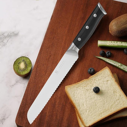 8 Inch Bread Knife Home Cooking Chef Gifts for Women Men: A Wide Wavy Edge Serrated Knife with an Upgraded Stainless Steel Razor Sharp Black Handle - for Delicious Homemade Bread, Bagels, and Cake.