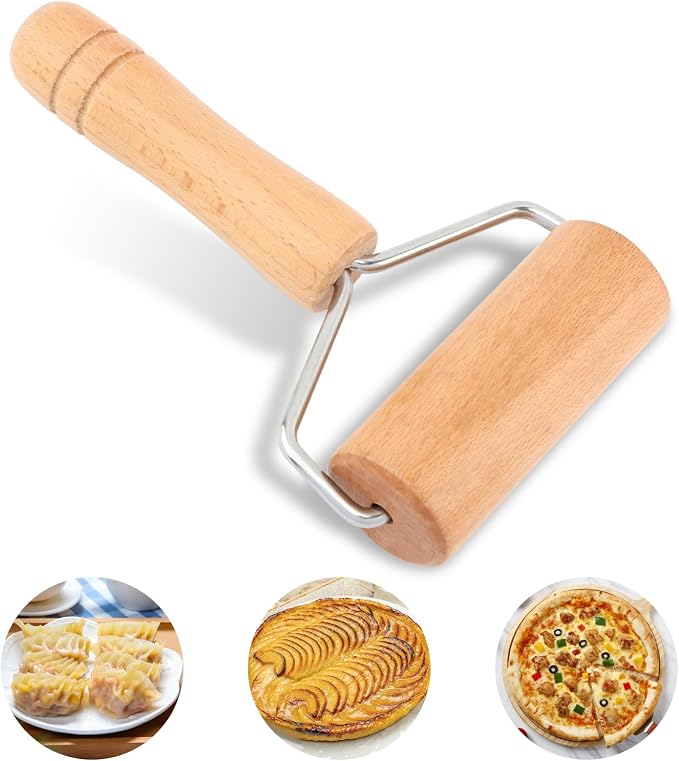 Small Wooden Rolling Pin with Handle, Non-Stick Small Dough Roller, Kitchen Baking Tool for Pizza, Pastry, Cookie & Dumpling Making