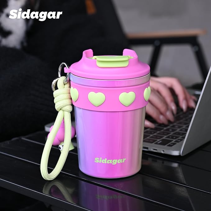 SDGA+ 12 oz Travel Coffee Mug Spill Proof Leak Proof, Stainless Steel Thermal Coffee Cup with Lid, Resuable Cup for Hot and Cold, Portable Tumbler for Women, Rainbow