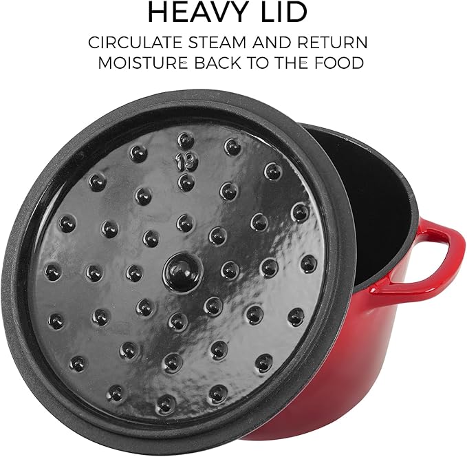 Flavehc Dutch Oven Pot with Lid 2.8 Qt Cast Iron Dutch Oven for Bread Baking, Red Enameled Cast Iron Soup Pot, Small Deep Dutch Oven for Soup, Stews & Small Family Meals