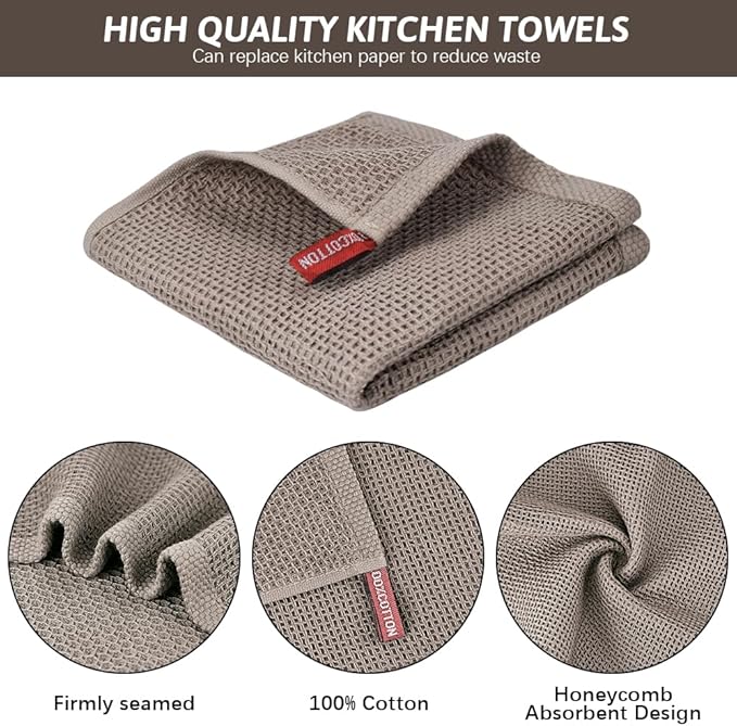 Niallant 12 Pack Cotton Waffle Weave Dish Towels, Soft & Absorbent Kitchen Dish Rags, 12x12 Inch