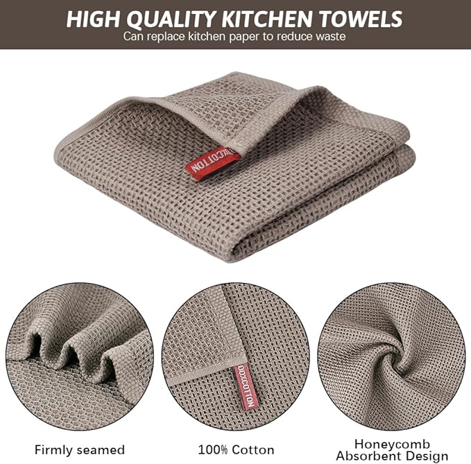 Nialnant 6 Pack 100% Cotton Waffle Weave Kitchen Towels,Soft and Absorbent Kitchen Dish Rags, Dish Cloths for Washing Dishes-12x12 Inches