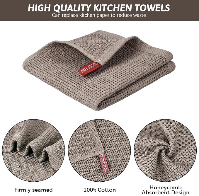 Nialnant 100% Cotton Kitchen Dish Towels,Waffle Weave Dish Cloths for Washing Dishes,Soft Absorbent Dish Rags,Quick Drying Cleaning Rags-12x12 in, 6 Pack