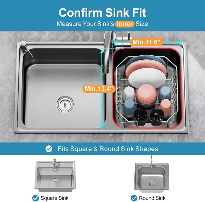 iSPECLE Small in Sink Dish Drying Rack - Stainless Steel Compact Inside Sink Dish Drainer for RV Apartment Kitchen, Rust Resistant, 11.6" W x 13.4" L, Silver