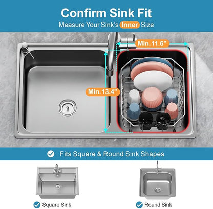 iSPECLE Small in Sink Dish Drying Rack - Stainless Steel Compact Inside Sink Dish Drainer for RV Apartment Kitchen, Rust Resistant, 11.6" W x 13.4" L, Silver