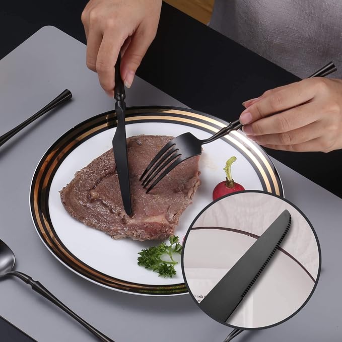 Lemeya 20 Piece Matte Black Silverware Set,18/10 Stainless Steel Flatware Set Service for 4,Unique Cutlery Set with Canton Tower Handle,Forks Spoons and Knives Set,Dishwasher Safe