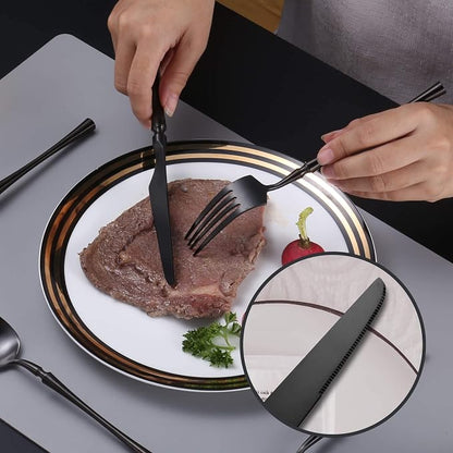 Lemeya 20 Piece Matte Black Silverware Set,18/10 Stainless Steel Flatware Set Service for 4,Unique Cutlery Set with Canton Tower Handle,Forks Spoons and Knives Set,Dishwasher Safe