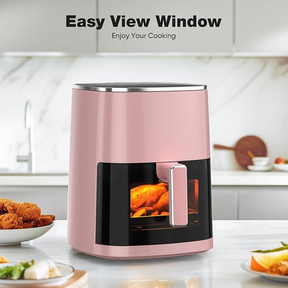 NEWBULIG Air Fryer 6.34 Quarts, Airfryer with Visual Window, 400℉ Fast Heating Air Fryers Oven with Timer, Auto-Off, Non Toxic & Non Stick, Multiple 12 Modes for Roast, Bake, Dehydrate, Fry, Reheat