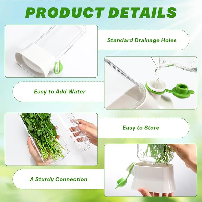 Baderke 2 Pieces Herb Saver for Refrigerator Fresh Herb Keeper Cilantro Container for Fridge Saver Pod for Cilantro, Parsley, Asparagus, Keeps Vegetables for 2-3 Weeks(White)