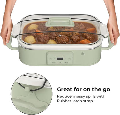 4 Quart Casserole Programmable Slow Cooker with Ceramic Baking Dish - Perfect Kitchen Small Appliance for Family Dinners, Oven Safe and Durable Bakeware for Lasagna, Roasts, Sage