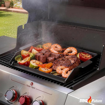BBQ Future Universal Griddle for Gas Grill with spatula set, 18" x 14" Nonstick Cast Iron Outdoor Gas Grill Griddle Insert, Large BBQ Flat Top Plate fits Electric/Stove Accessories