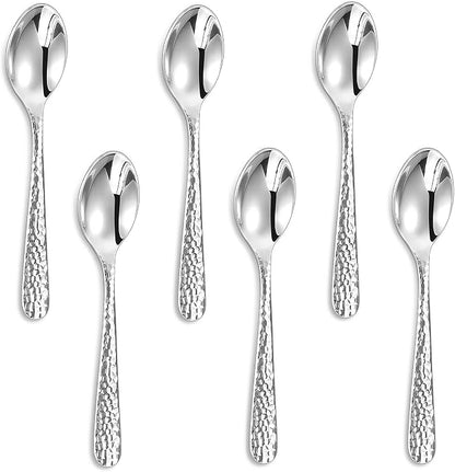 KEAWELL Premium Louise Hammered Coffee Spoons, 18/10 Stainless Steel, 4.4-Inch Demitasse Espresso Size, Brightly Mirror Polished, Set of 6, Dishwasher Safe (6, 4.4 inches)