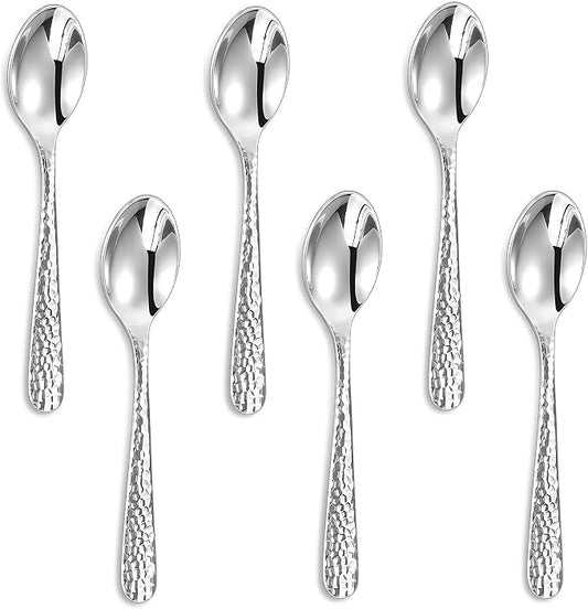 KEAWELL Premium Louise Hammered Coffee Spoons, 18/10 Stainless Steel, 4.4-Inch Demitasse Espresso Size, Brightly Mirror Polished, Set of 6, Dishwasher Safe (6, 4.4 inches)