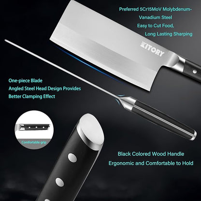 Kitory Cleaver 7", Lite Chinese Chef`s kitchen knife, for unfrozen meat and vegetable, pakkawood handle with super sharp 50Cr16MoV German Stainless steel blade, gift box
