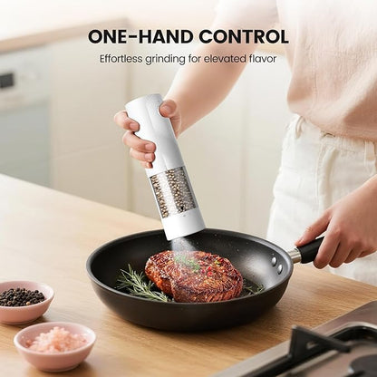 Electric Salt and Pepper Grinder Set - Rechargeable Automatic Salt and Pepper Shakers, Kitchen Appliances with External Adjustable Coarseness, Larger Hopper for Cooking, Home Gifts(2 Pack,White/White)
