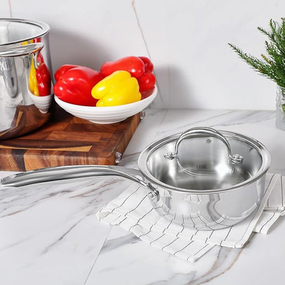 KEAWELL K3 Premium 1.5-Quart Tri-Ply Fully Clad Stainless Steel Saucepan with Lid, Induction & Oven Safe up to 600°F, Even Heating, Professional Cookware for All Stovetops (1.5-Qt)