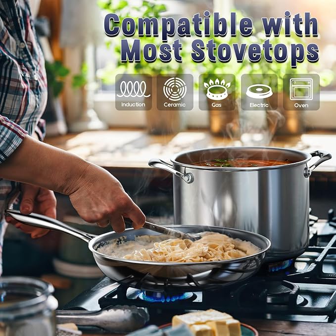Cooks Standard Multi-Ply Clad Stainless Steel Cookware Set, 10-Piece Pots and Pans with Lids