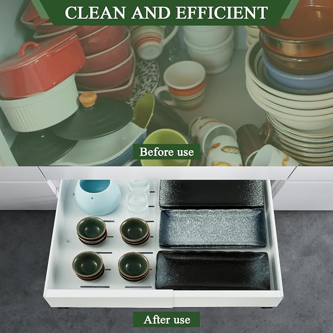 Expandable Cabinet Organizer - Quiet Sliding Pull Out Shelves 12.6"-20.5" for Kitchen (White)