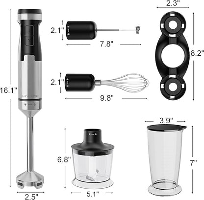 1200W Immersion Blender Handheld, 5-in-1 Variable Speed Emulsifier Hand Blender Stick with Whisk Chopper Milk Frother Mixing Cup and Storage Rack for Kitchen Soup, Purees, Baby Food and Smoothies