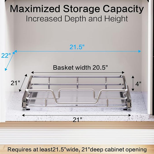Kitchen Cabinet Pull Out Shelf and Drawer Organizer Slide Out Pantry Storaqe Basket in Multiple Sizes (21" W x 21" D,1 Tier)