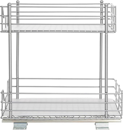 Household Essentials Brushed Steel Two-Tier Pull-Out Pantry Organizer