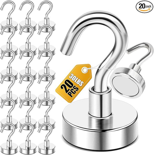 DIYMAG Magnetic Hooks, 30lbs+ Magnet Hook 2026 Cruise Cabin Ship Essentials Heavy Duty Strong Magnets Refrigerator Fridge Hanging for Classroom Beach Vacation Kitchen Grills Home 20 Pack (Silver)