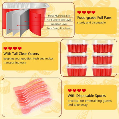 LNYZQUS 10oz Mini Cake Tins with Lids 25 Pack,4” Small Foil Muffin Pans Individual Baking Cups for Brownies, Disposable Cupcake Containers Bread Holders for Christmas Baking Gifts-Red