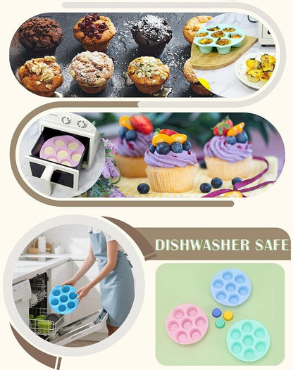 Silicone Egg Bite Molds, 3 Pack Silicone Muffin Pans for Air Fryer, Non-Stick 7 Cups Air Fryer Muffin Pan for Baking Egg Bite, Cupcake, Tart, Bread