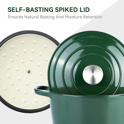 Miereirl 6 Quart Enameled Dutch Oven Pot with Lid, Cast Iron Dutch Oven with Dual Handles for Bread Baking, Cooking, Non-stick Enamel Coated Cookware (Green)