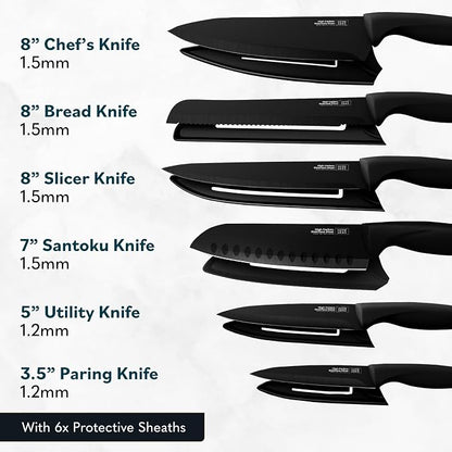 Home Hero High Carbon Stainless Steel Knife Set - Chef Knife Set Precision Slicing & Versatility - Nonstick Ceramic Coated Blades & Easy Cleaning - Ergonomic Handles & Secure Grip - 12-Piece, Black