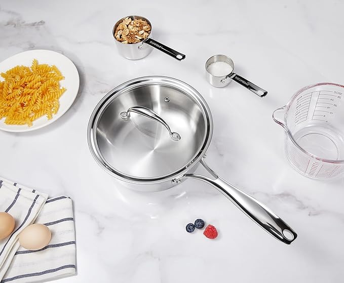 KEAWELL K3 Premium 2-Quart Tri-Ply Fully Clad Stainless Steel Saucepan with Lid, Induction & Oven Safe up to 600°F, Even Heating, Professional Cookware for All Stovetops (2-Qt)