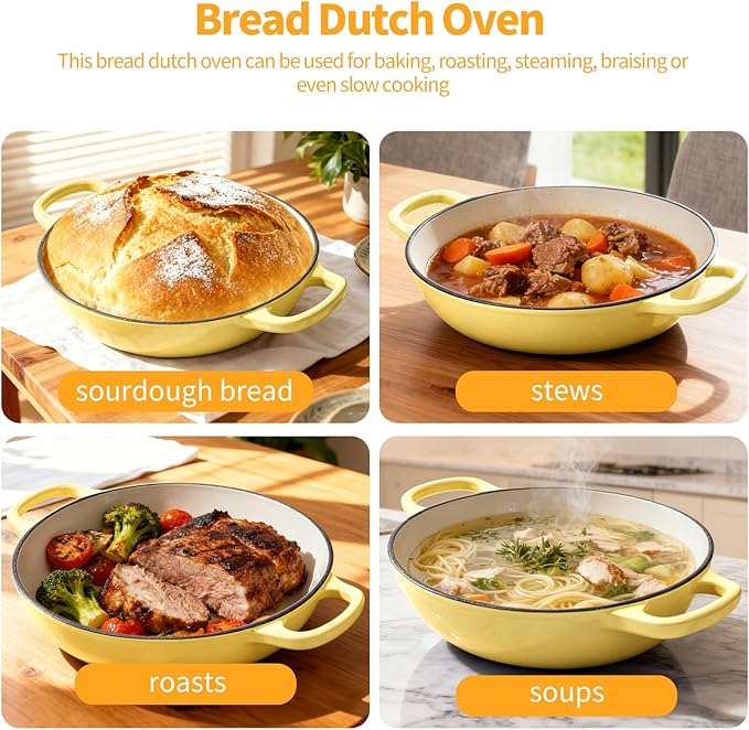 ONKO Dutch Oven For Sourdough Bread Baking, 6QT Enameled Cast Iron Dutch Oven Pot With Lid, Non-stick Sourdough Baking Pan with Bread Dome, Round Ceramic Dutch Ovens Pot with Cloche for Homemade
