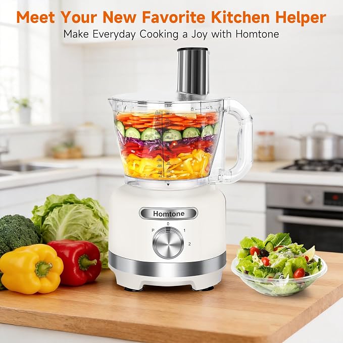 Homtone 16 Cup Food Processor Large, 9-in-1 Vegetable Chopper with 7 Blades for Shredding, Slicing, French Fry Cutting, Meat Grinding, Dough Kneading, 3 Speeds, Dishwasher Safe