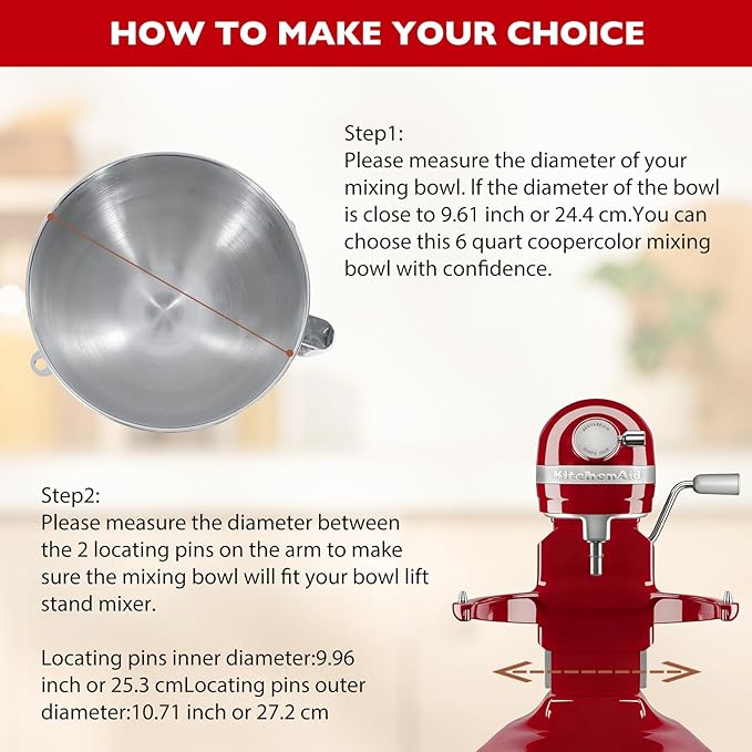 Stainless Steel Mixer Bowl, Compatible with KitchenAid Series 6QT Lift Stand Mixer, Suitable for KV25, KP26, KB26,Dishwasher Safe, Heavy Duty, No Residue, Ergonomic Handle