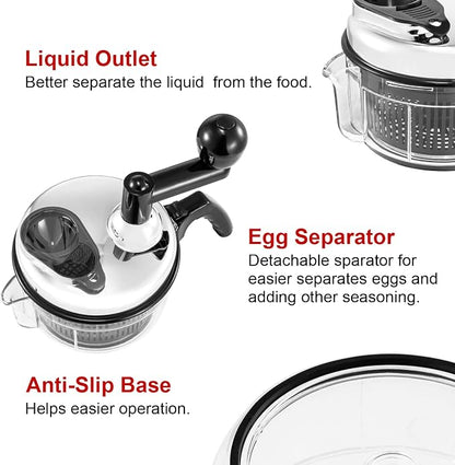 Geedel Hand Food Chopper, Vegetable Quick Chopper Manual Food Processor, Easy To Clean Food Dicer Mincer Mixer Blender, Rotary Onion Cutter for Garlic, Salad, Salsa, Nuts, Meat, Fruit, Ice, etc